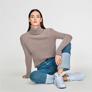 White + warren  Striped Turtleneck cashmere sweater
